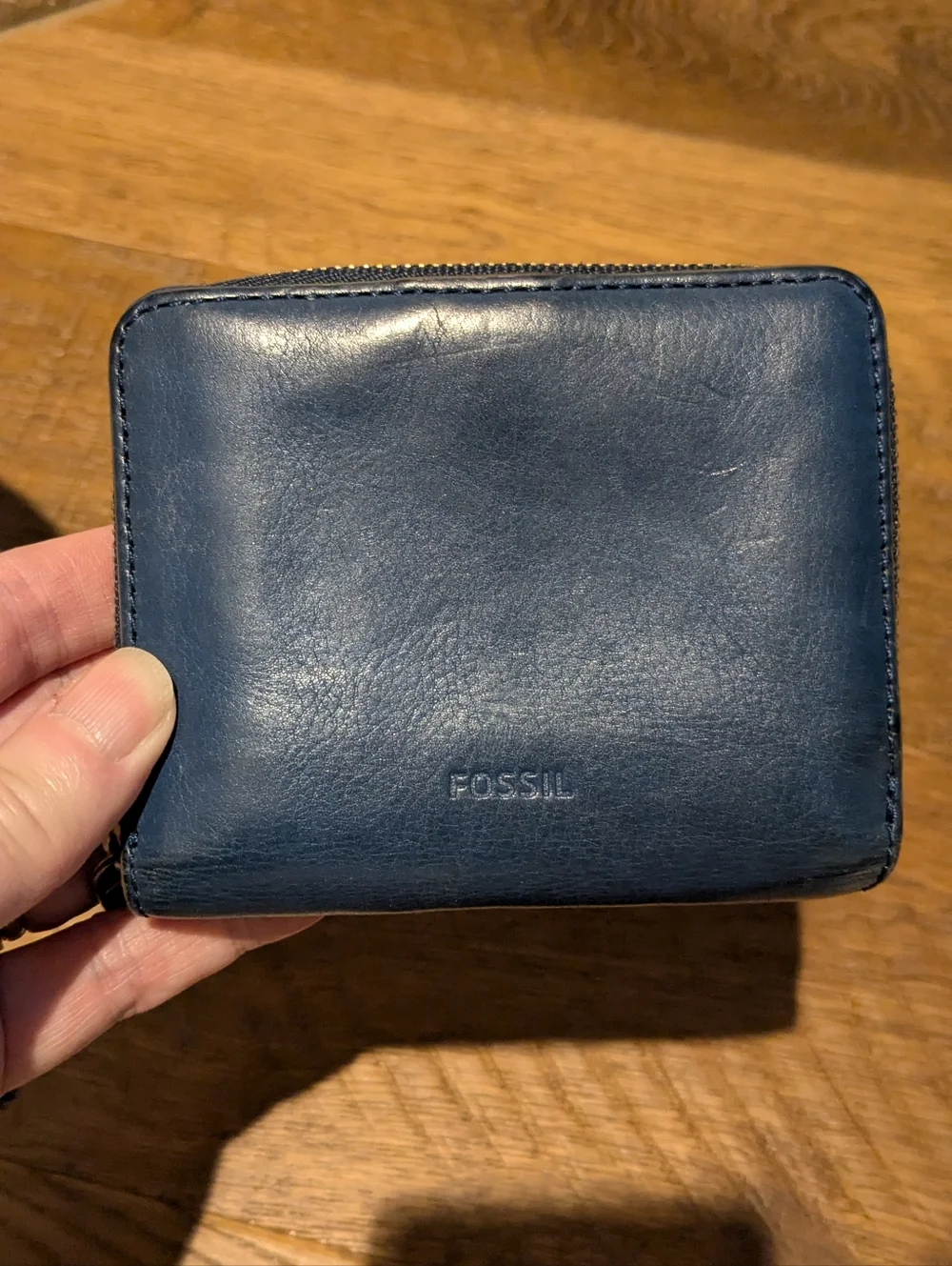 Navy & Tan Trimmed Canvas Barrel Bag with Fossil Navy Wallet - Picture 5 of 10